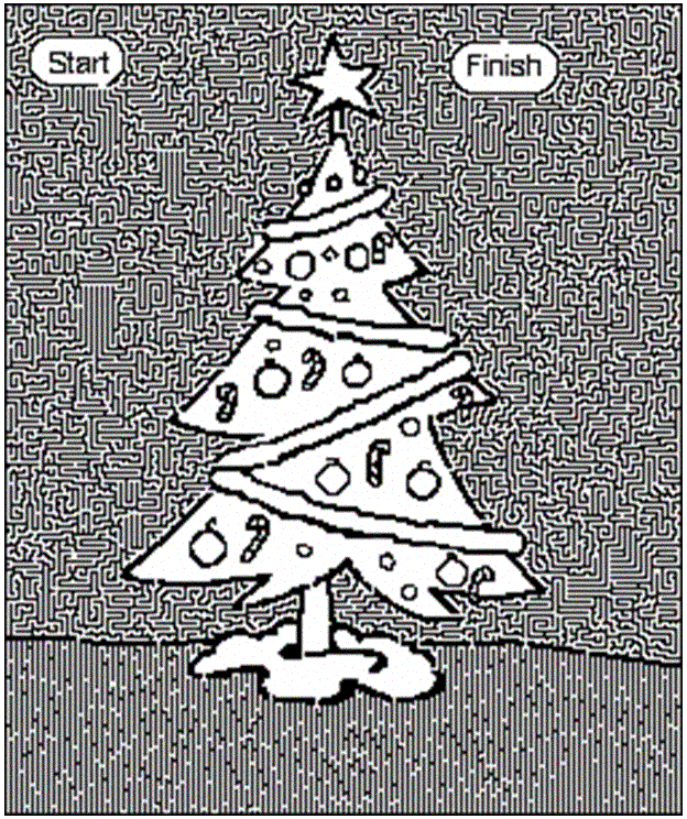 Hand drawn maze around a Christmas tree