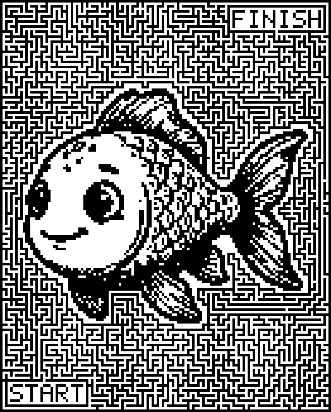 Printable maze around a cartoon goldfish