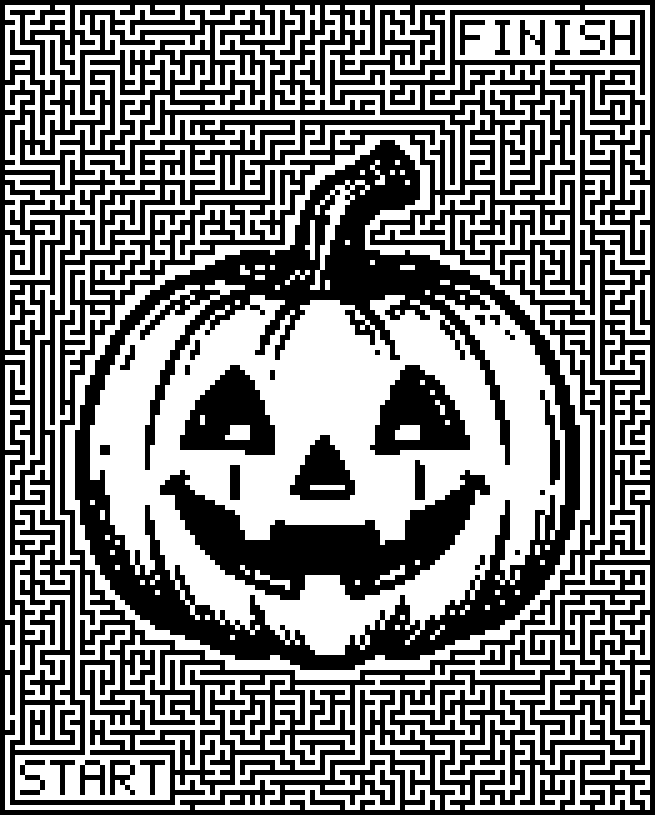 Printable Halloween maze around a carved jack-o’-lantern