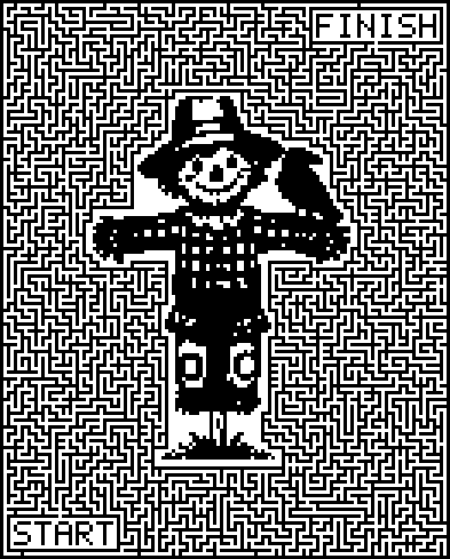 Printable fall maze around a smiling scarecrow with a crow on his arm