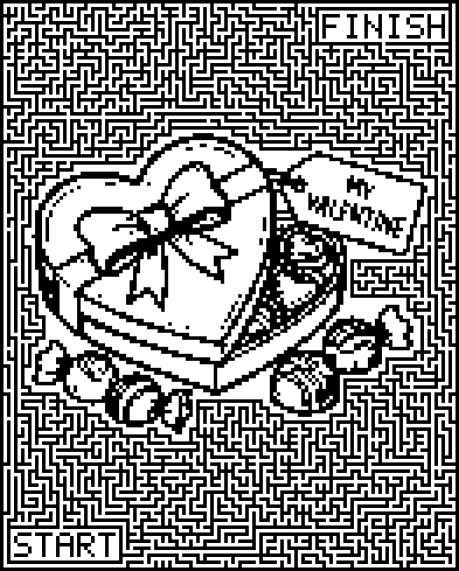 Printable Valentine’s Day maze around a heart shaped box of chocolates
