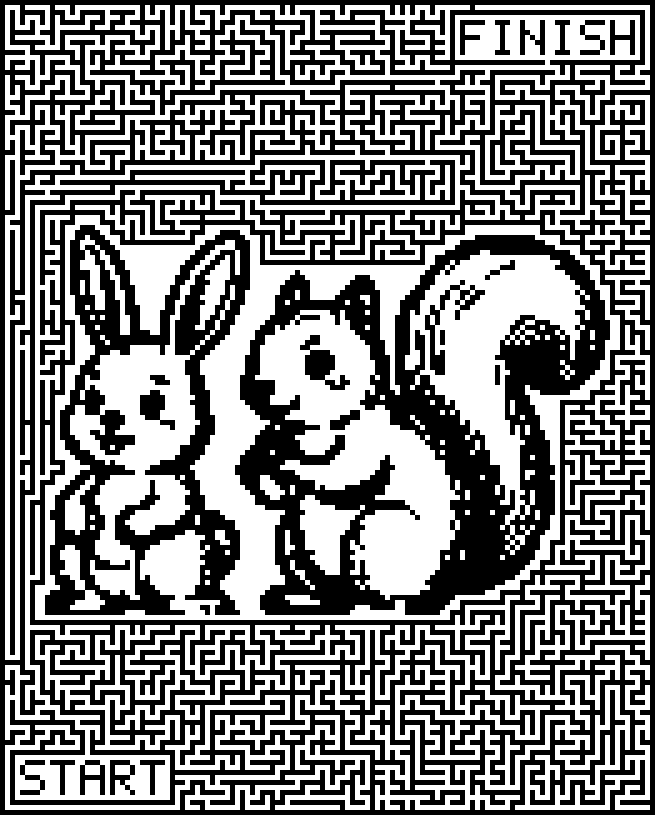 Printable fall maze around a bunny and a squirrel