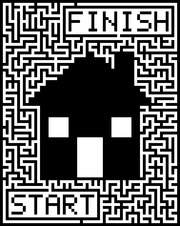 Easy printable maze shaped like a house