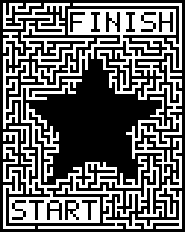 Easy printable maze in the shape of a star