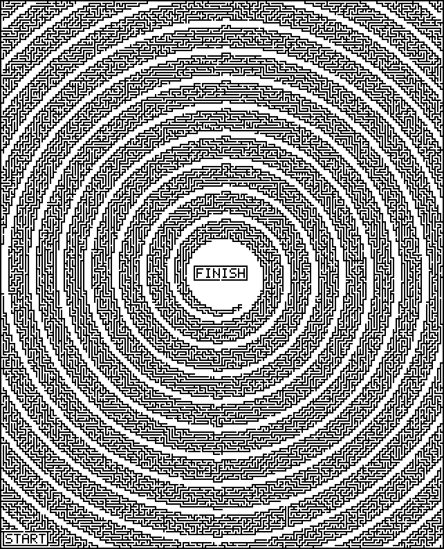 Hard printable maze with a spiral pattern