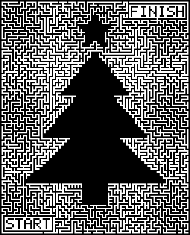 Printable Christmas maze around a Christmas tree