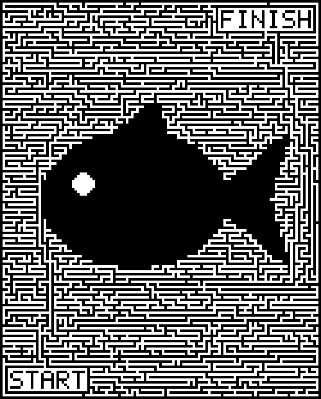 Printable maze around a fish