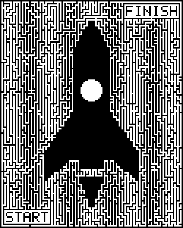 Printable space maze around a rocket