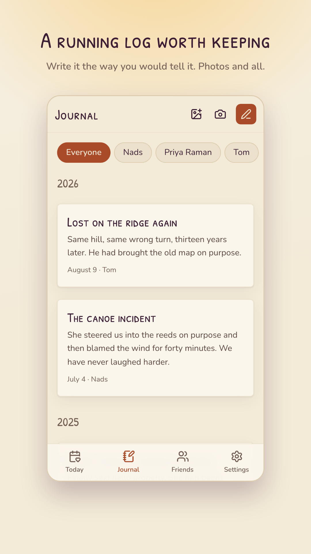 The Journal feed, showing memories by year